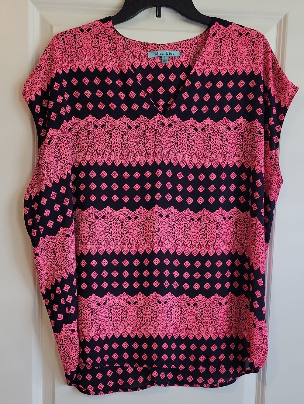 Alice Blue Pink and Black Lace-Stripe Blouse
